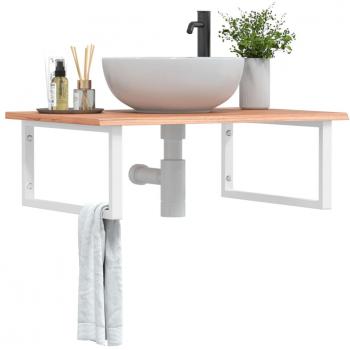 Estante de lavabo de pared de acero y madera maciza de roble