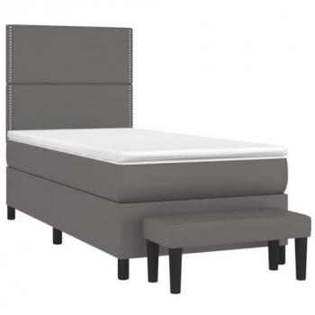 Cama box spring con colchón cuero sintético gris 90x190 cm