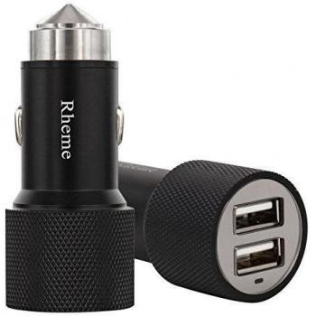 Rheme CX-007A 2 puertos USB 3,1 A 24 W Smart doble puerto USB cargador de coche cargador portátil de aluminio rápido cargador de coche para iPhone 6s/6 plus/6/5S, iPad, ipod, Samsung Galaxy, HTC, LG, Nokia, iPad, ipod, Motorola - negro
