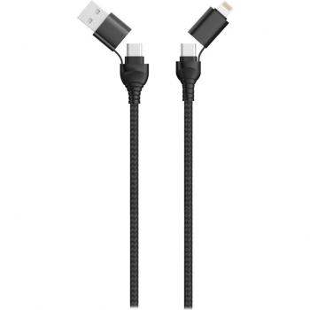 Cable USB 4 en 1 Tipo C y Lightning 1,2 m Negro