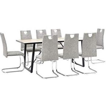 vidaXL Juego Comedor 9 Piezas Cuero Sintético Mobiliario Decoración Interior Casa Hogar Robusto Duradero Resistente Funcional Práctico Útil Gris Claro