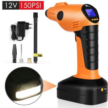 amzdeal Compresor de Aire Eléctrico Portátil 12V 150PSI, Inflador de Aire Neumáticos Inalámbrico con Función de Detectar de Presión de Llantas, Luces LED y Pantalla Digital para Automóvil
