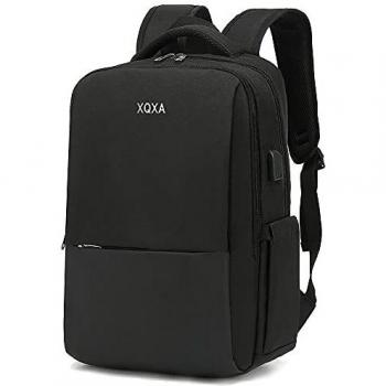 XQXA Mochila para computadora portátil de 15.6 pulgadas, mochila para hombres con puerto de carga USB, mochila para computadora portátil negra para viajes diarios de oficina de negocios