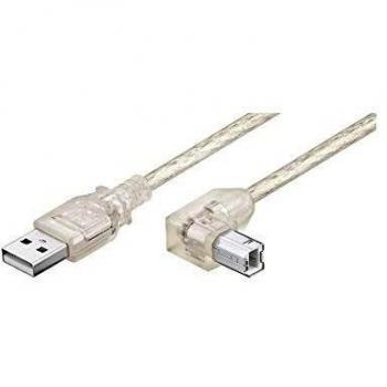 Cable USB 2.0 A-B 90° Angulado, 0.5m, Hi-Speed, Transparente