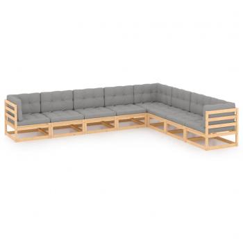 8-Piece Solid Pine Garden Lounge Set with Cushions