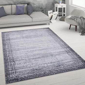 Alfombra Salón Pelo Corto Moderno Diseño Vintage Abstracto 160x220 cm, Gris, Textura Melierte con Bordura