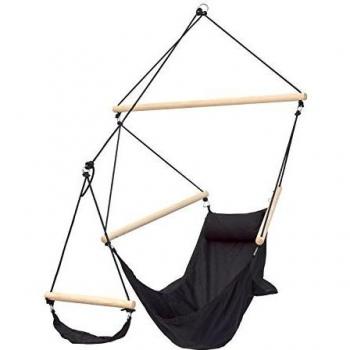 Amazonas Swinger Black Hanging Chair - Comfortable Indoor/Outdoor Hammock Chair, Load Capacity 120 kg, Wooden Rod 106 cm