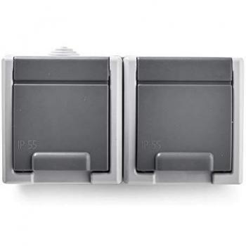 Famatel Enchufe de empotrar - Doble Base, Gris