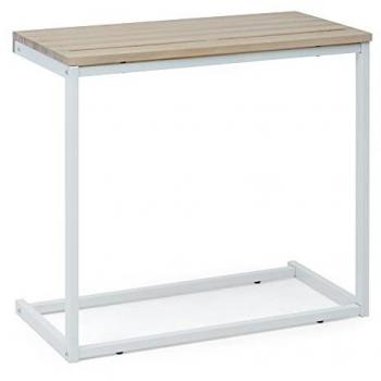 Mesita de Ordenador Sofá Eco 36x70x63cm Blanca en Madera Maciza de Pino con Acabado Natural Estilo Nórdico Industrial