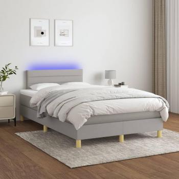 Estructura de cama con 2 cajones pino gris oscuro 200x200 cm y Cama box spring con colchón tela y led gris claro 120x200 cm