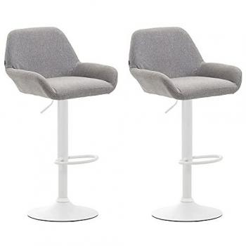 Set de 2 Taburetes Braga Tapizados en Tela Gris y Blanco, Regulables en Altura, Giratorios, con Respaldo y Reposabrazos