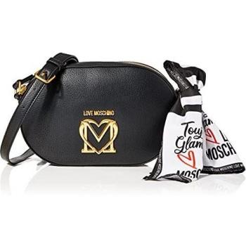 Bolso Love Moschino Ovalado Negro con Logo Metálico en Forma de Corazón y Foulard