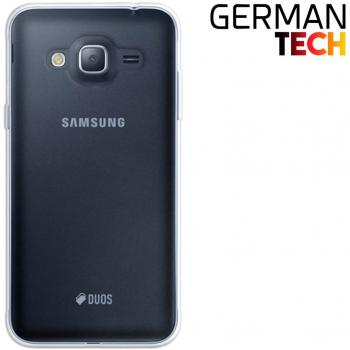 Funda Gel para Samsung Galaxy J3 2016, Carcasa TPU Flexible fabricada con la mejor Silicona, protege y se adapta a la perfección a tu Smartphone y con nuestro exclusivo diseño German Tech® - Transparente.