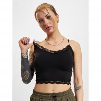 Only Vicky Lace Seamless Cropped Top - Women's Black Crop Top with Lace Detail