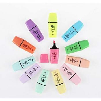 MP - Subrayadores Pastel y Fluorescentes Mini, Punta Biselada - Estuche 12 Marcadores Multicolor