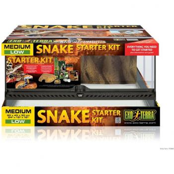 Exo Terra Kit de Inicio para Terrario de Serpiente - incluye terrario de vidrio, tapa con rejilla, lámpara de calor, sustrato, decoración natural y accesorios esenciales para el cuidado de serpientes