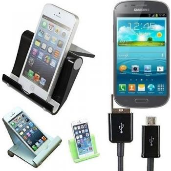 Estación de acoplamiento universal para Samsung Galaxy Express, negro, fuerte, ligero y compacto | Sostenedor del soporte + cable Multi-ángulo para las tabletas, e-readers y smartphones Docking Station cuna del muelle Tischständer Tischhalter Reisedock