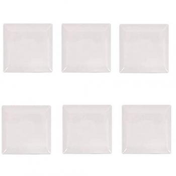 Set de 6 platos llanos de cerámica cuadrada color marfil 18 x 18 cm para hogar y hostelería