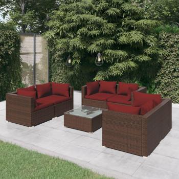 7-Piece Brown Poly Rattan Garden Lounge Set with Cushions
