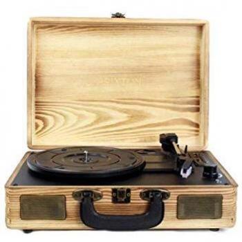 Prixton VC400 - Tocadiscos Convertidor de Vinilo a MP3 con Bluetooth, USB y 2 Altavoces Incorporados, Diseño Vintage en Forma de Maleta, Acabado en Madera