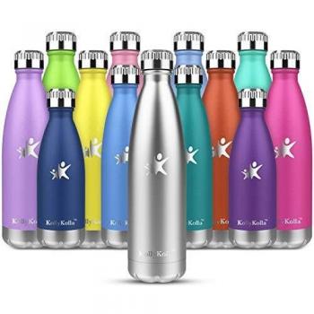 KollyKolla Botella de Agua Acero Inoxidable, Termo Sin BPA Ecológica, Botellas Termica Reutilizable Frascos Térmicos para Niños & Adultos, Deporte, Oficina, Yoga, Ciclismo,