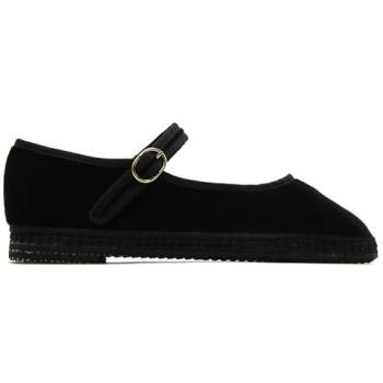 Merceditas planas de terciopelo para mujer con tira y cierre de hebilla, tipo Mary Jane, color negro, talla 37