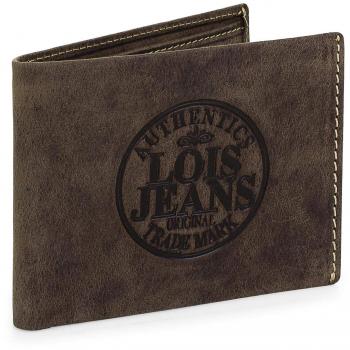Lois - 12301 Cartera Monedero Billetero Tarjetero Hombre de Piel Genuina. Porta Monedas con Compartimento para Billetes y 7 Ranuras, Color Marron Oscuro