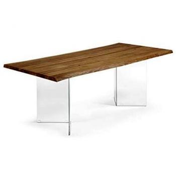 Mesa Lotty Kavehome de Roble con Acabado Natural y Patas de Cristal, Dimensiones 220 x 100 cm