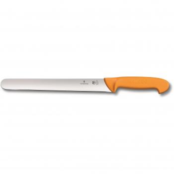 Cuchillo Jamonero Swibo Victorinox, recto, 30 cm de hoja, funda incluida, color plateado/naranja