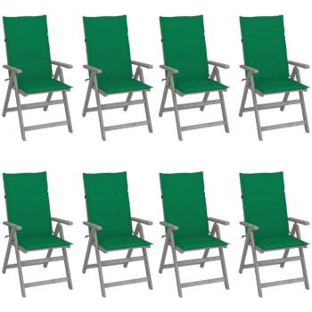 Adjustable Garden Reclining Chairs with Cushions - Set of 8 - Grey Acacia Wood