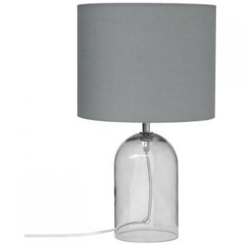Lámpara de mesa moderna Devoll con base de vidrio transparente y pantalla de tambor gris 44 cm