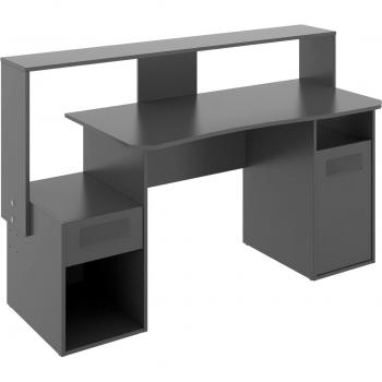 Escritorio Gaming Multifunción Albertino, Mesa de Estudio para PC y Soporte para CD, 154x69h98 cm, Antracita, Sin Luces LED