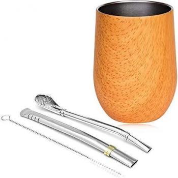 MadGoods Kit de Mate Argentino con 2 Bombillas y Cepillo de Limpieza - Acero Inoxidable con Efecto Termo Calor Frío - Vaso Térmico para Bebidas Calientes Apto para Lavavajillas 355ml