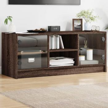 Mueble de TV con puertas de vidrio marrón roble 102x37x42 cm, Mueble de Salon, Mueble TV, Mesa de TV