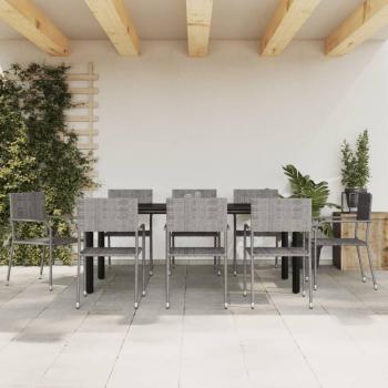 9 Piece Grey and Black Poly Rattan Steel Garden Dining Set