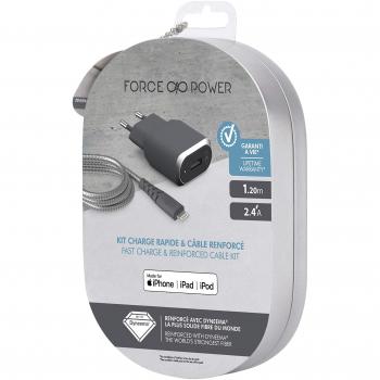 Cargador USB 12W con Cable Reforzado para iPhone/iPad - Garantía de por Vida, Color Gris