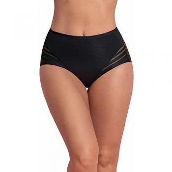 Leonisa Plus Size Medium Black Lace Stripe Undetectable Classic Shaper Panty with Moderate Abdomen Control