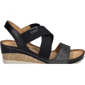 Sandalia mujer Westland by Josef Seibel SAVOIE-03 en suave tejido negro y tiras cruzadas elásticas ajustables, plantilla anatómica, cómoda cuña antideslizante, altura tacón bajo (1-3 cm),