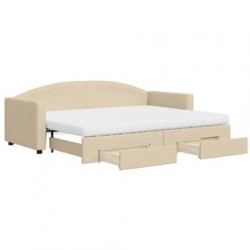 Sofá cama nido con cajones tela color crema 80x200 cm