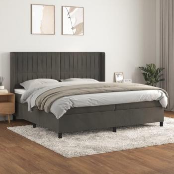 Cama box spring suave con colchón terciopelo gris oscuro 200x200 cm