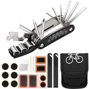 Homealexa Kit Reparación Herramientas Bicicleta 16 en 1 Herramienta multifunción, con Kit de Parche y palancas para neumáticos,Herramienta Bici Multifunción Portátil Compacta