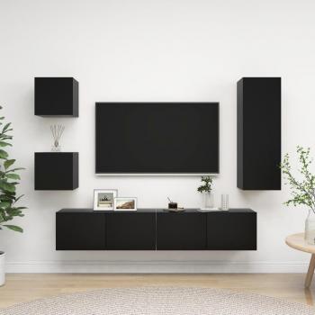 Mueble de TV 5 piezas de madera aglomerada negra con múltiples capas