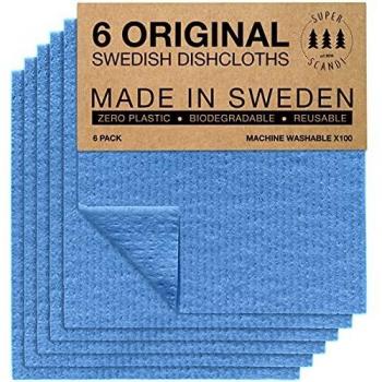 SUPERSCANDI | Bayeta Sueca Super Absorbente, Reutilizable Y Ecologica | Paños De Cocina Biodegradables De Celulosa Y Algodón | Bayeta Cocina | Trapo Cocina, Limpieza | Pack x6, Azul