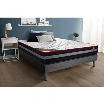 Somier Gris + Colchón de Muelles y Viscoelástica 200 x 200 cm - VITALSPRING ZEN - Confort Firme - Altura 26 cm