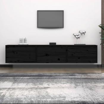 Mueble de TV 3 piezas madera maciza de pino miel y negro, Mueble de salón, Mueble televisor, Mesa de TV