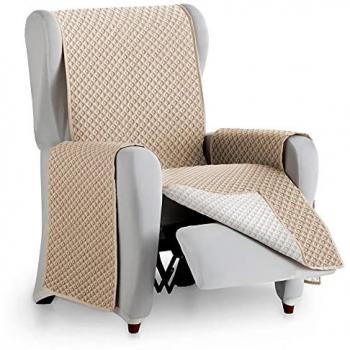 Funda Cubre Sofá Acolchado Reversible Bicolor Antimanchas Modelo Círculos Beige-Marfil para 1 Plaza/Relax 55 cm