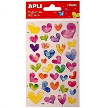 APLI - Bolsa de pegatinas, Corazones purpurina