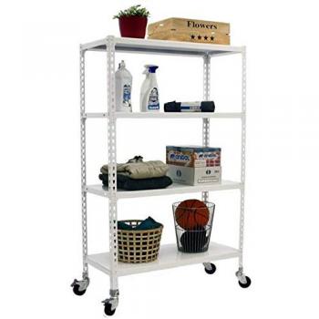 Estantería Móvil Simonclick Plus Blanca 4 Baldas Metalicas con Ruedas, 1500x1000x500 mm, Soporta 75 kg por Balda