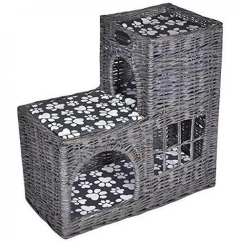 vidaXL Casita/Cama/Rascador material Mimbre para Gato con Forma de Castillo gris