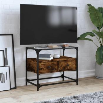 Mueble TV cristal y madera ingeniería roble ahumado 60x35x51 cm Marrón
